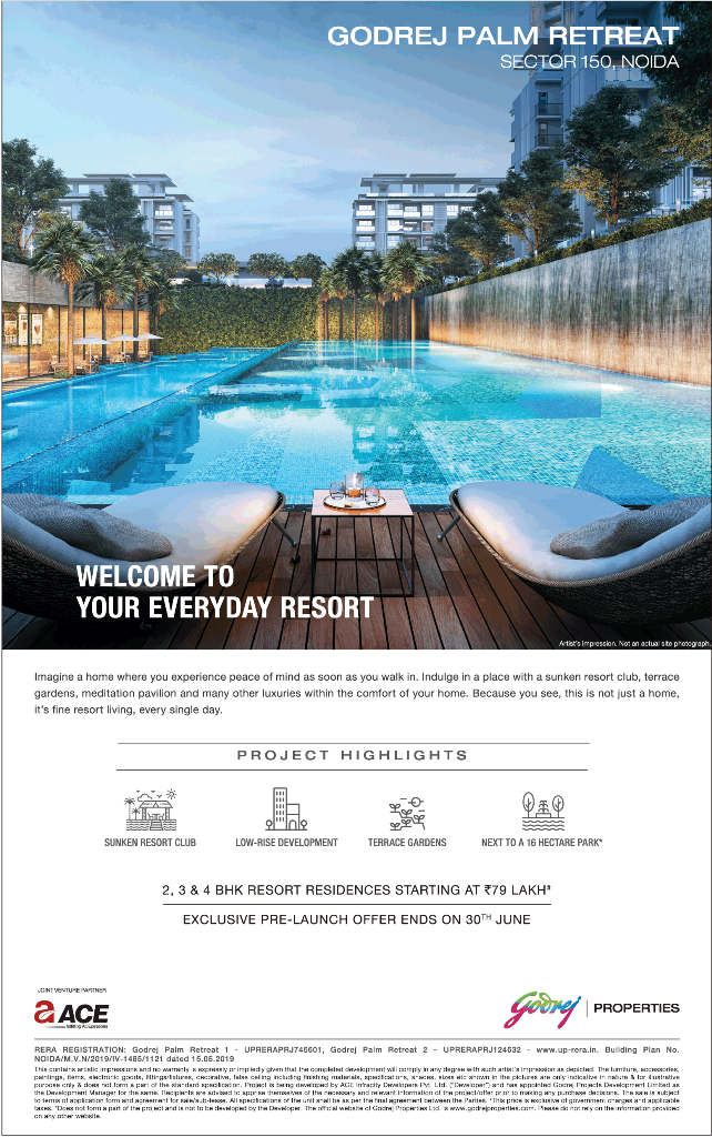 Exclusive pre-launch offer ends on 30th June at Godrej Palm Retreat in Noida Update